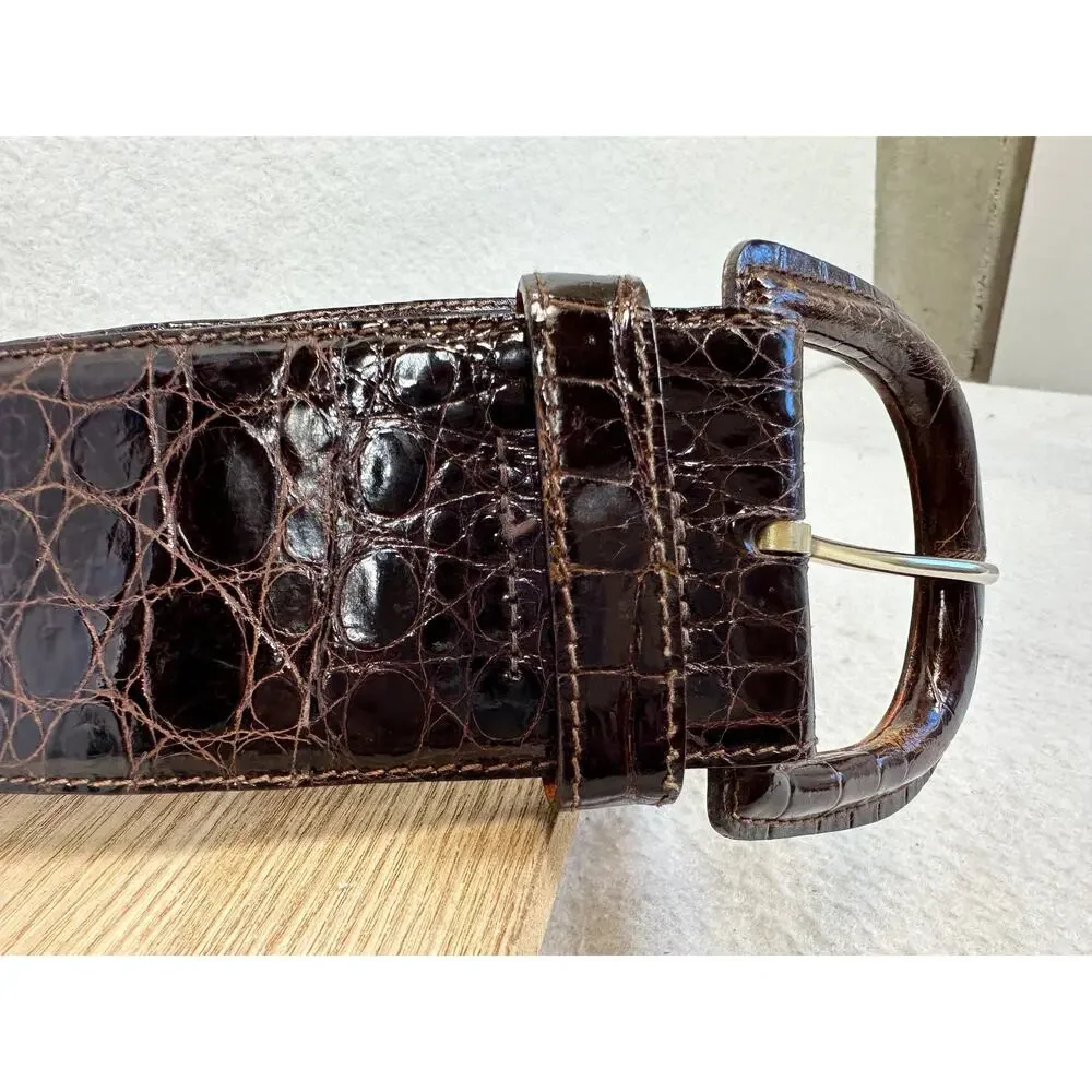 Ralph Lauren Dark Brown Croc-Embossed Leather Belt